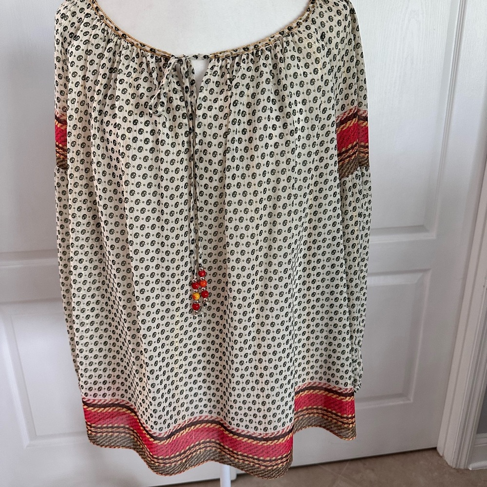 Boho Patterned Blouse with Pink Accents